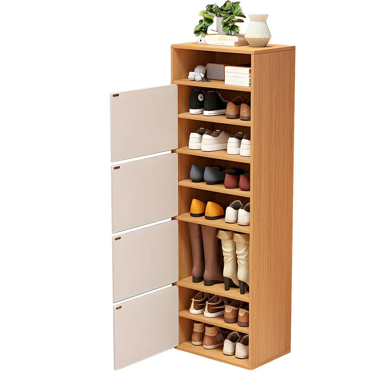Modern White Tall Shoe Cabinet with Adjustable Shelves