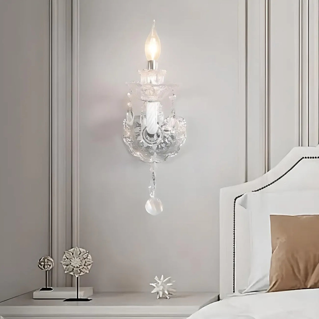 Vintage Silver Candelabra Clear Crystal Wall Sconce