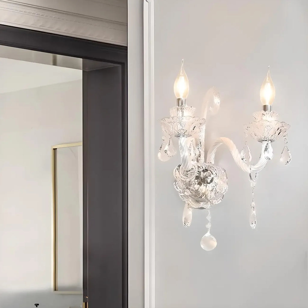 Vintage Silver Candelabra Clear Crystal Wall Sconce