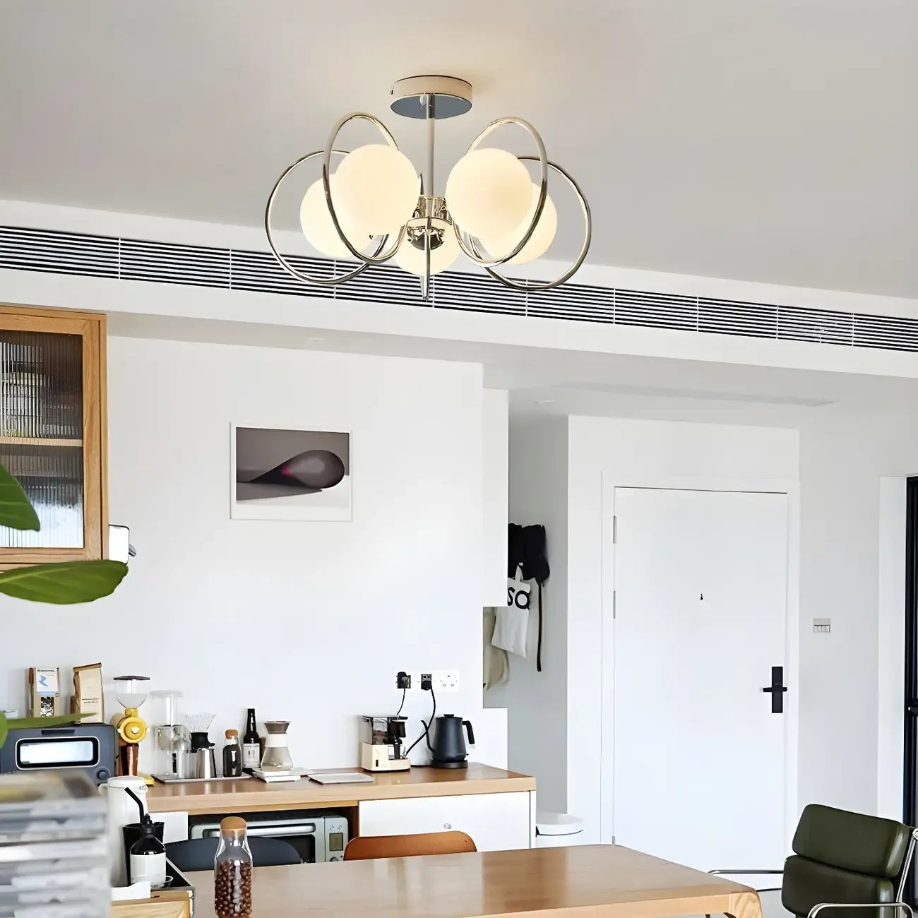 Stylish Circle Chrome White Glass Orb Semi Flush Ceiling Light