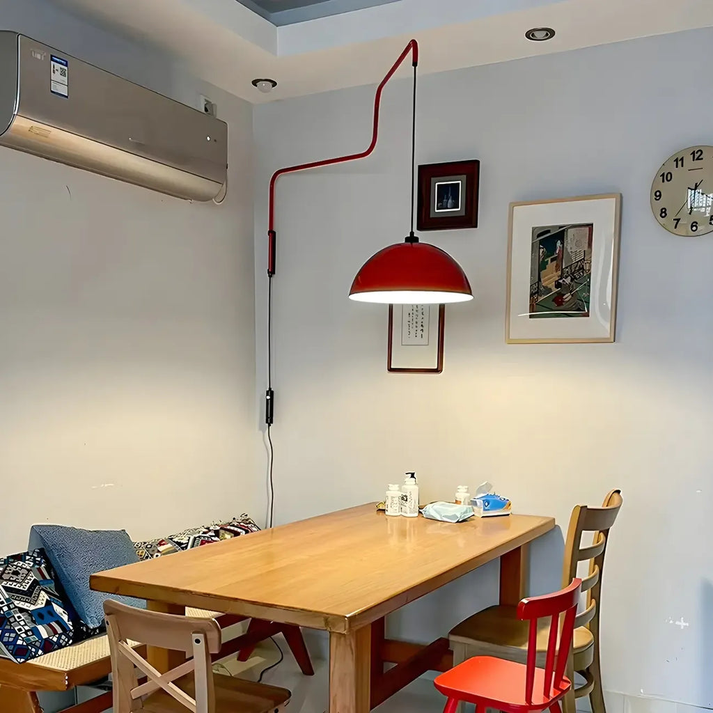 Elegant Geometric Red Swing Arm Wall Light for Dining Room