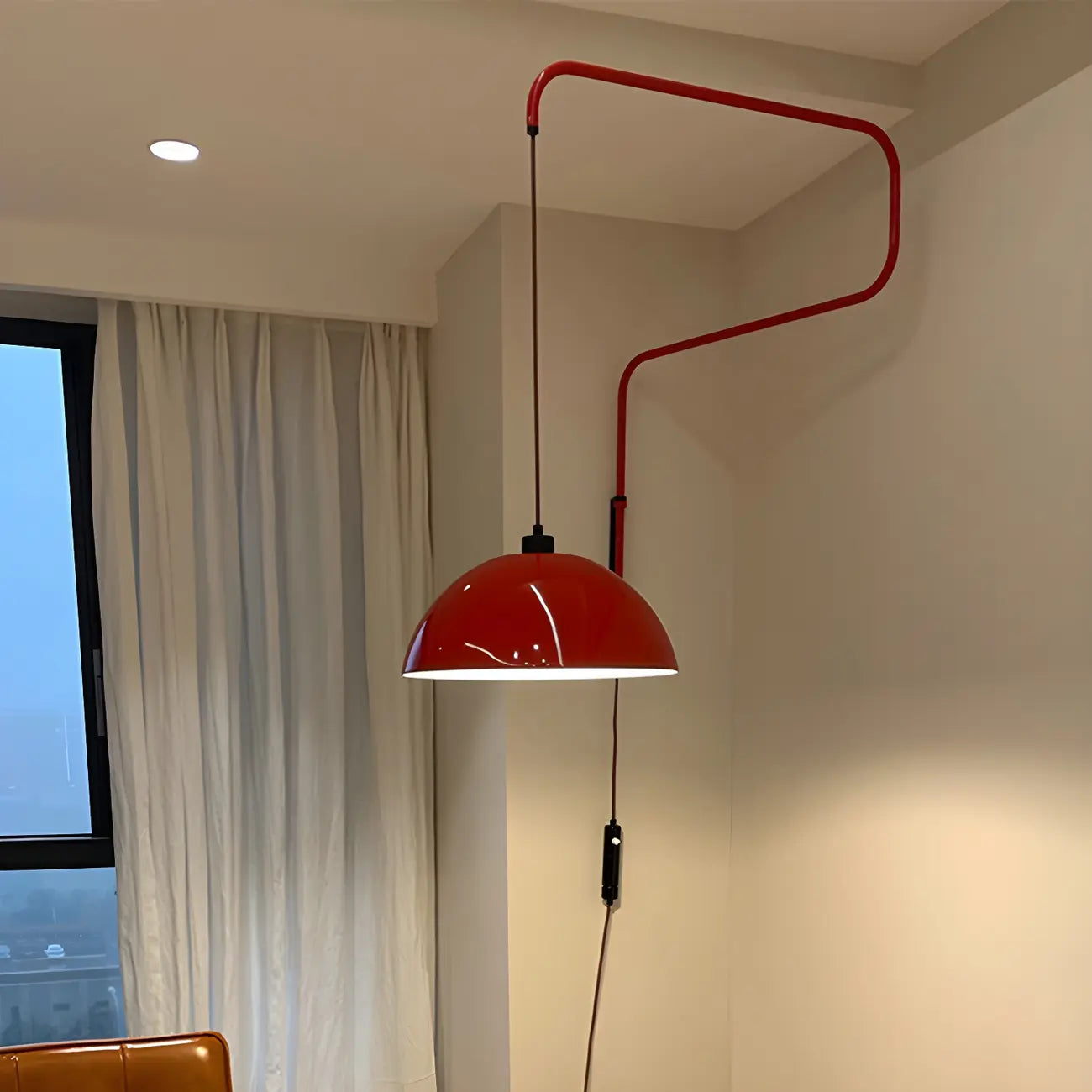 Elegant Geometric Red Swing Arm Wall Light for Dining Room