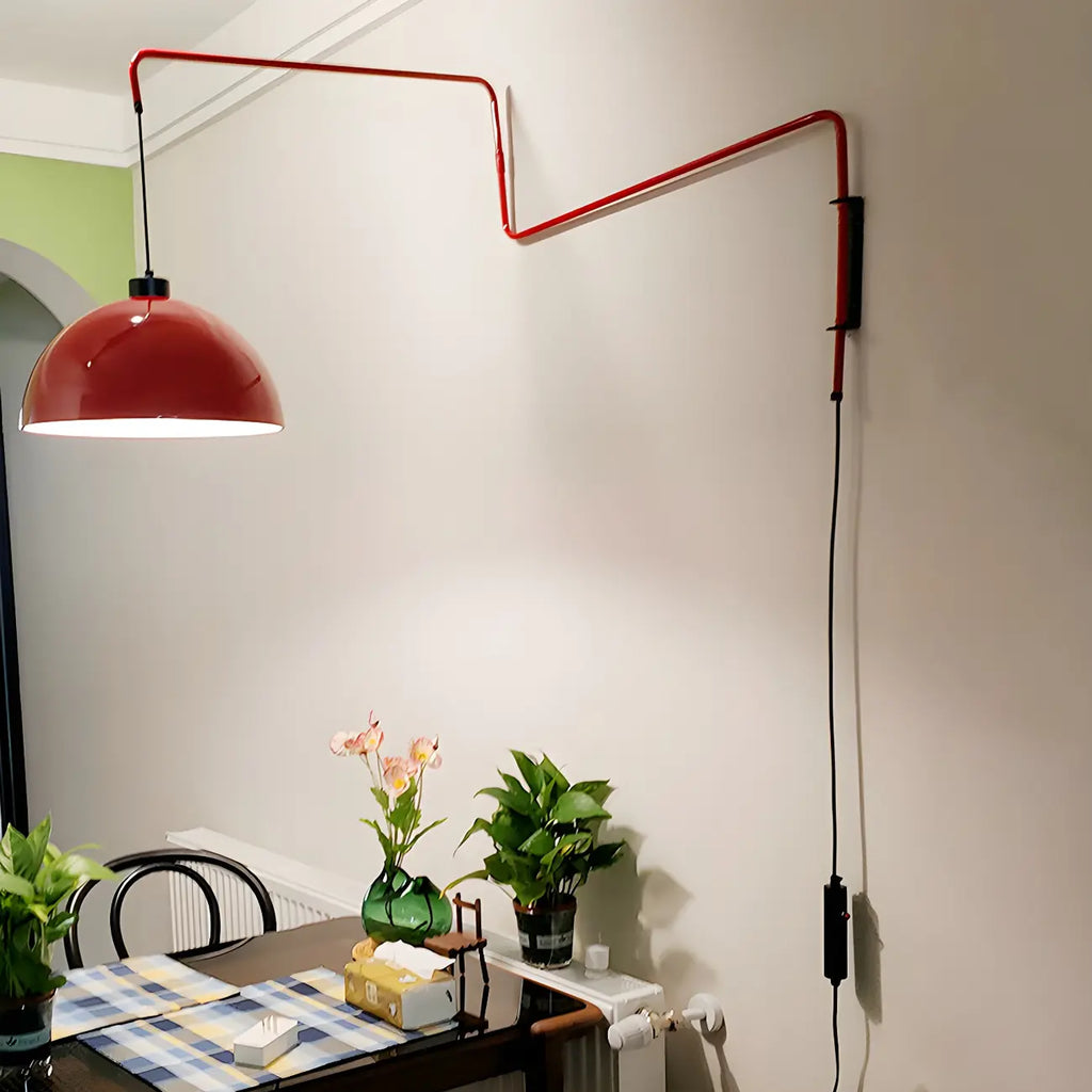 Elegant Geometric Red Swing Arm Wall Light for Dining Room