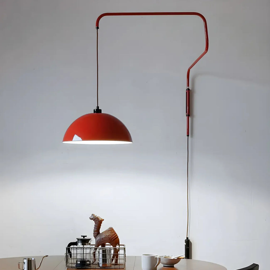 Elegant Geometric Red Swing Arm Wall Light for Dining Room