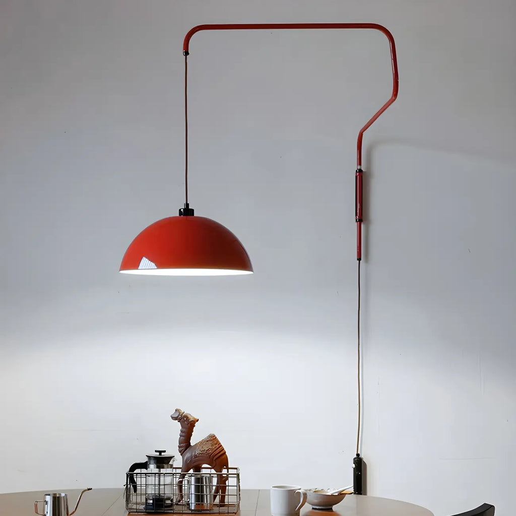 Elegant Geometric Red Swing Arm Wall Light for Dining Room