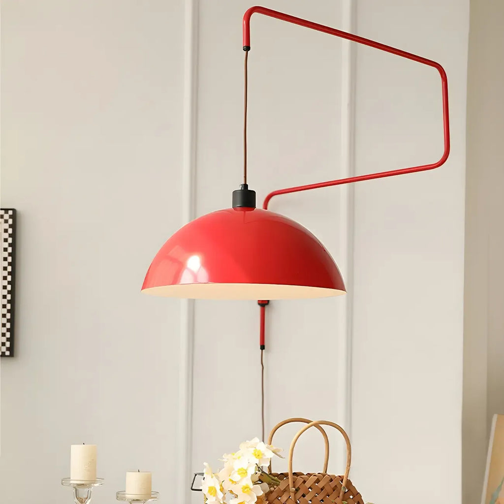 Elegant Geometric Red Swing Arm Wall Light for Dining Room