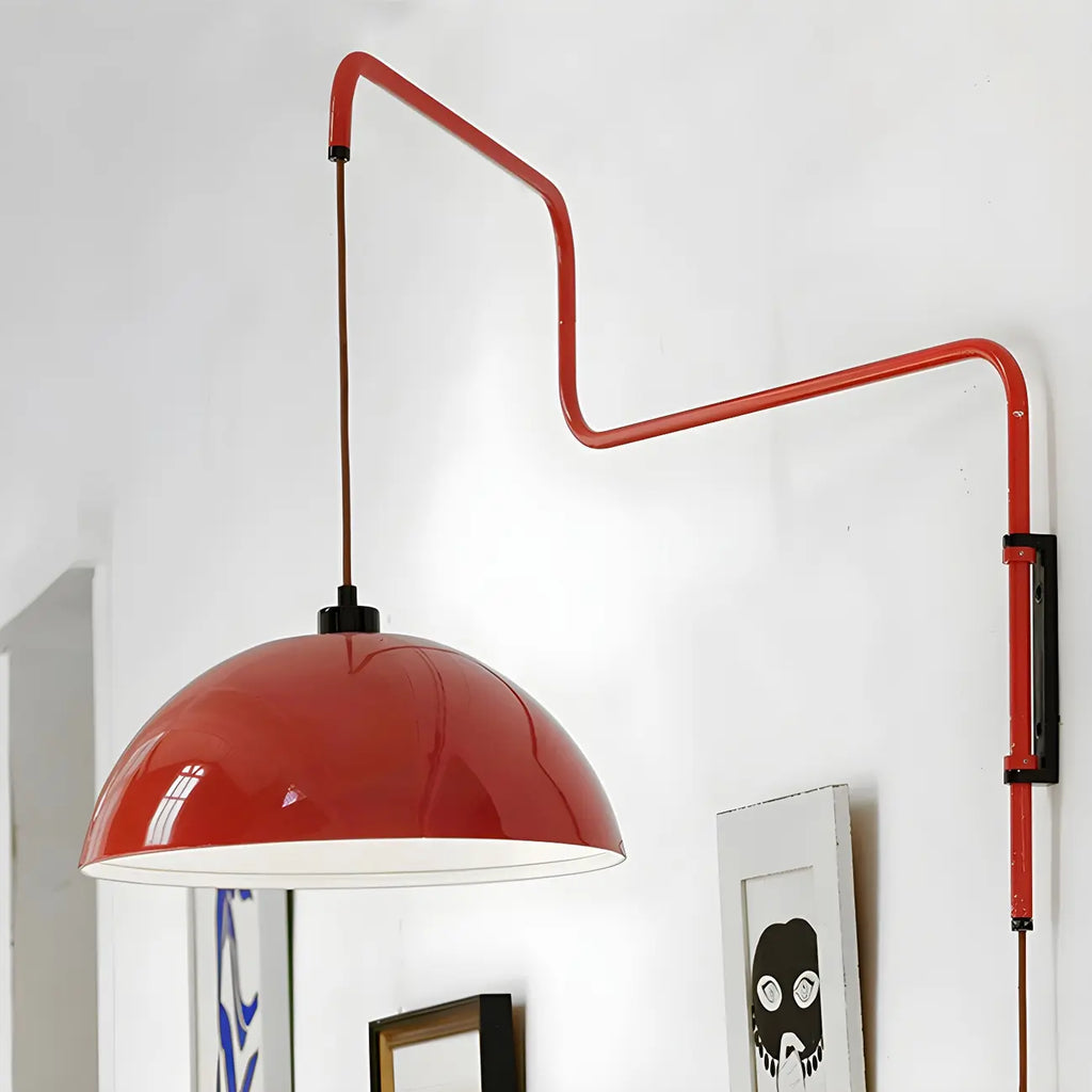 Elegant Geometric Red Swing Arm Wall Light for Dining Room
