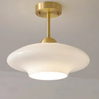 White Round Glass Shade Gold Semi Flush Ceiling Light