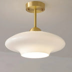White Round Glass Shade Gold Semi Flush Ceiling Light
