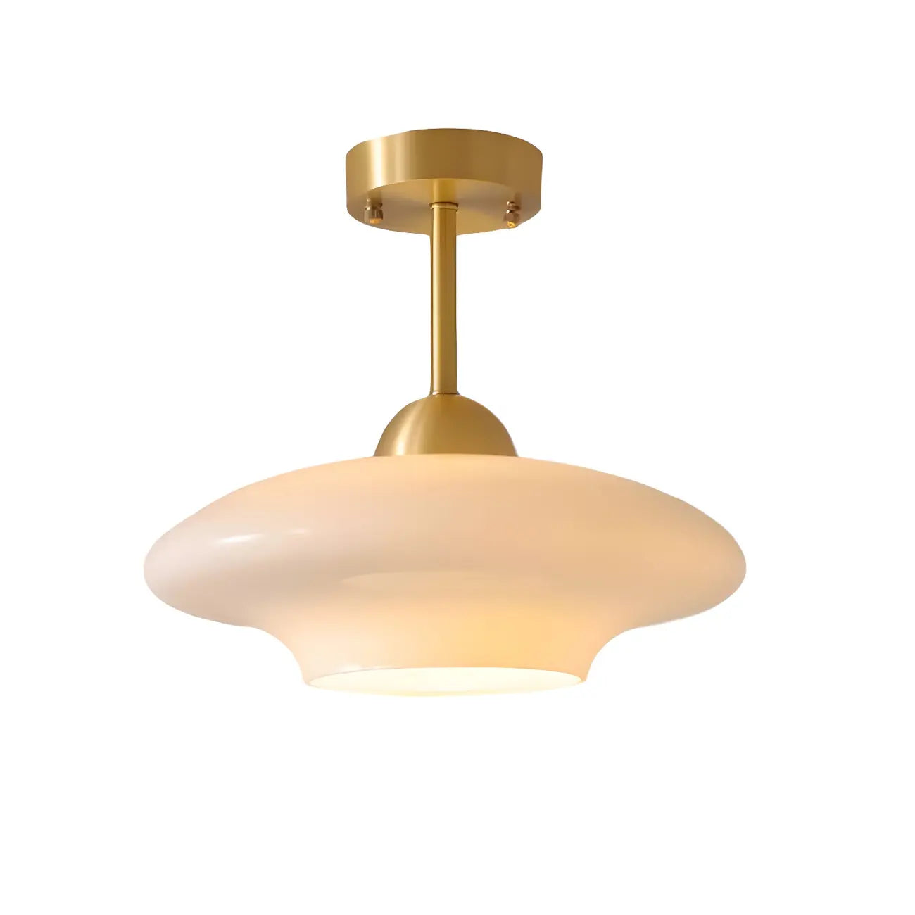 White Round Glass Shade Gold Semi Flush Ceiling Light