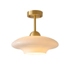 White Round Glass Shade Gold Semi Flush Ceiling Light