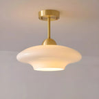 White Round Glass Shade Gold Semi Flush Ceiling Light