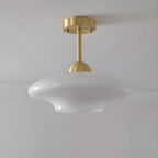 White Round Glass Shade Gold Semi Flush Ceiling Light