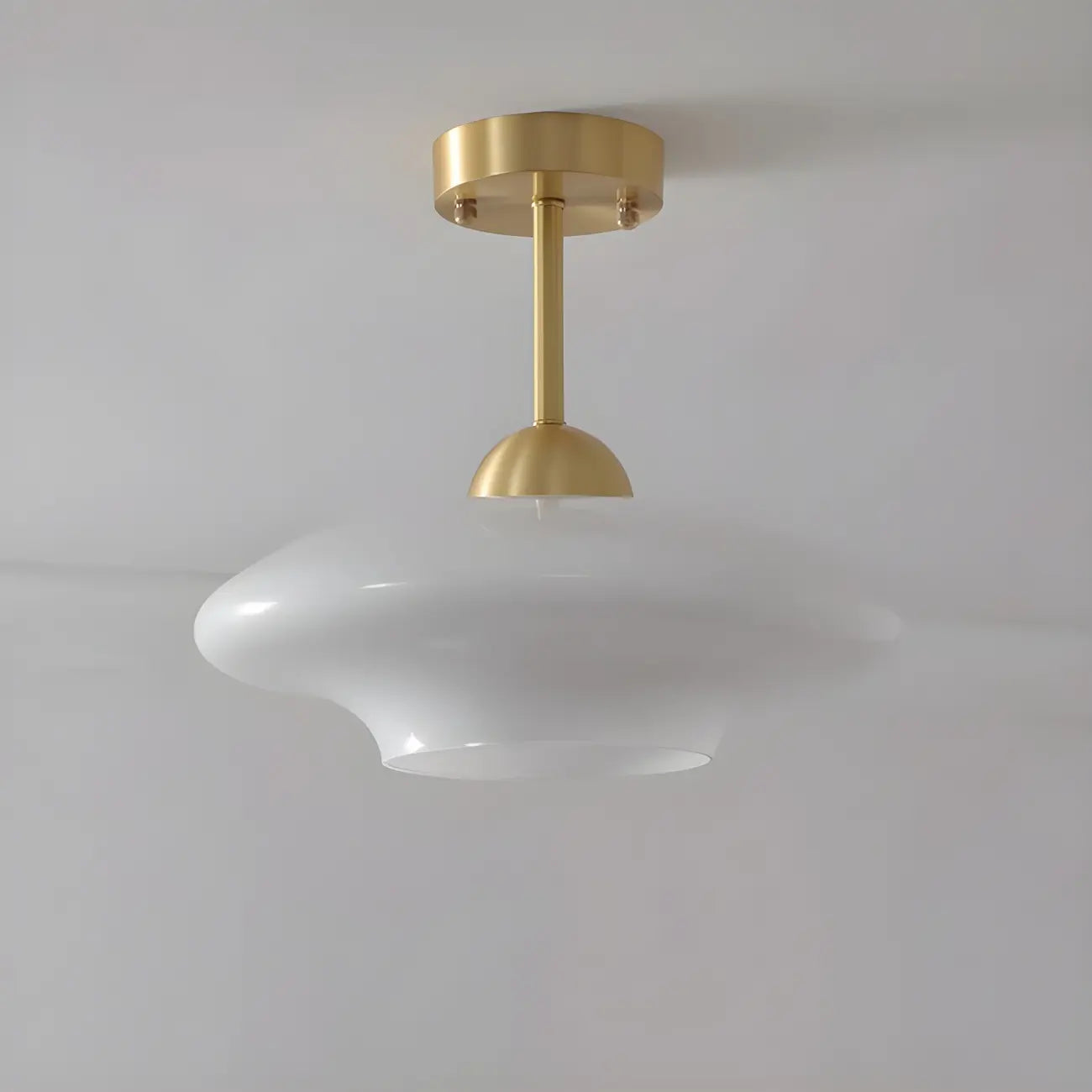 White Round Glass Shade Gold Semi Flush Ceiling Light