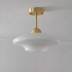 White Round Glass Shade Gold Semi Flush Ceiling Light