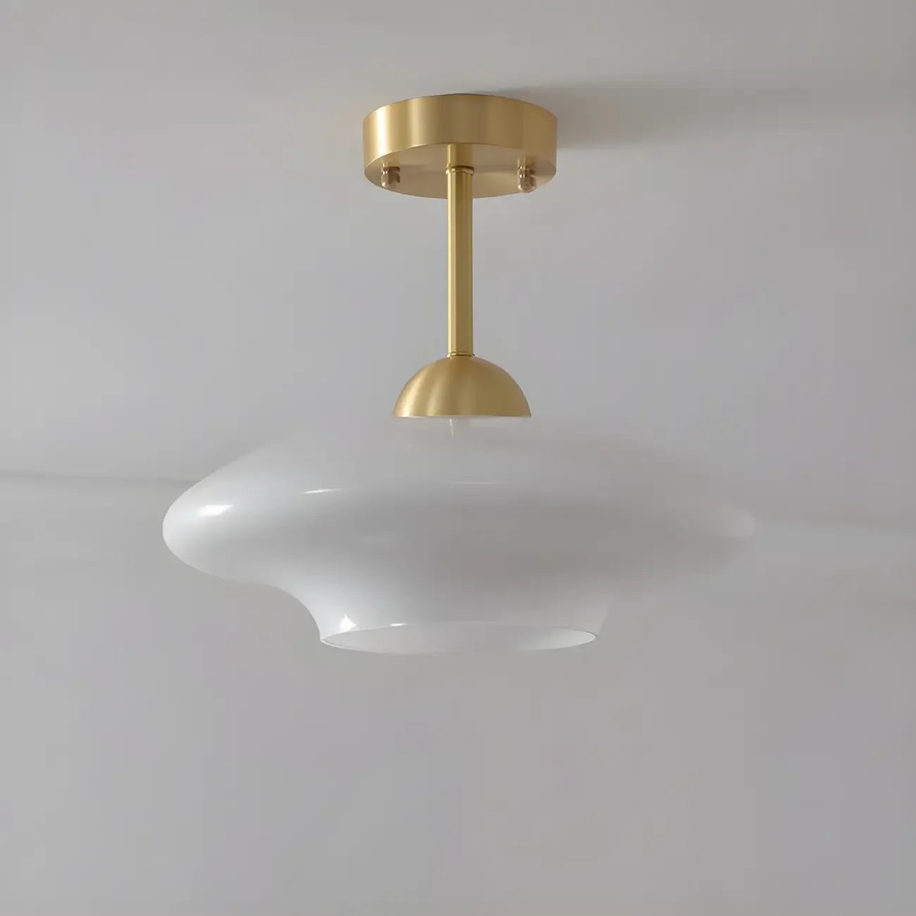 White Round Glass Shade Gold Semi Flush Ceiling Light