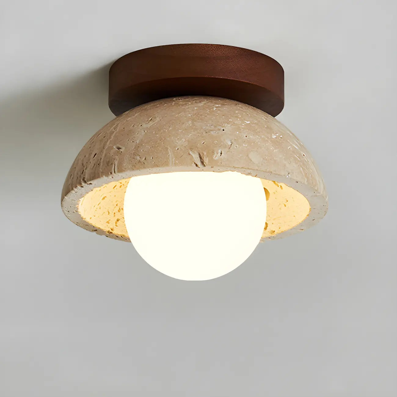 Beige Stone Dome Globe Glass Bulb Flush Ceiling Light