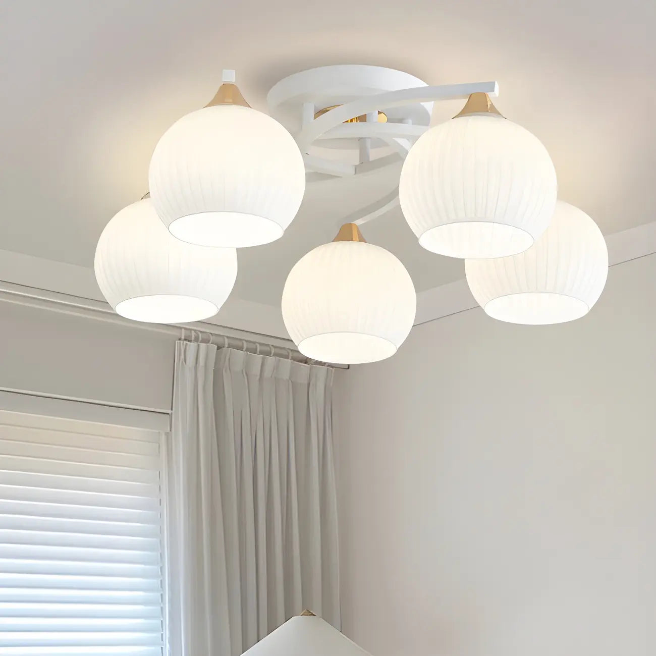 Minimalist White Glass Dome Semi Flush Ceiling Light