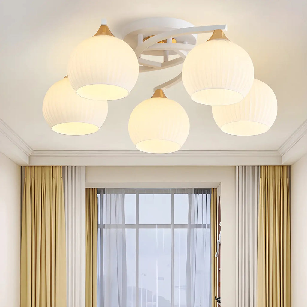 Minimalist White Glass Dome Semi Flush Ceiling Light