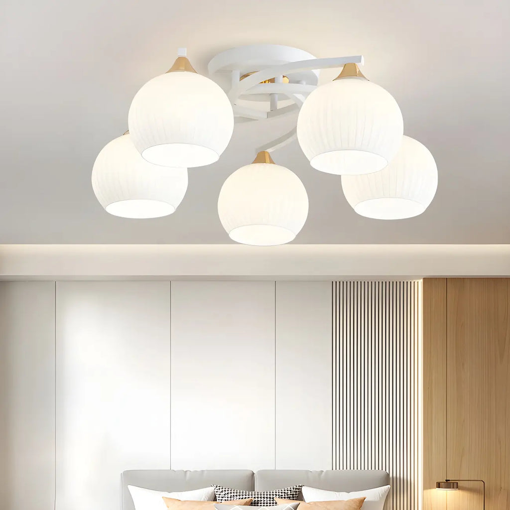 Minimalist White Glass Dome Semi Flush Ceiling Light