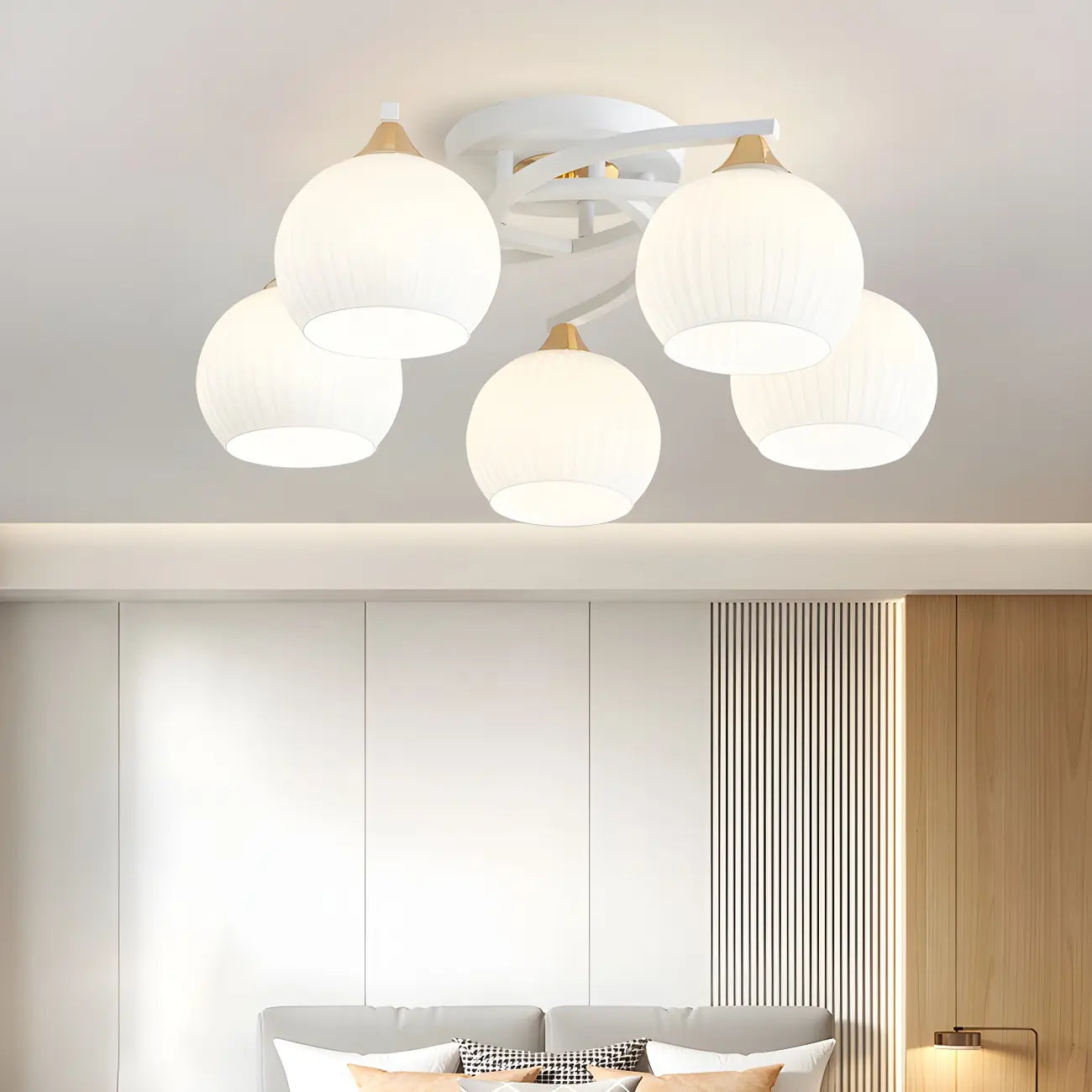 Minimalist White Glass Dome Semi Flush Ceiling Light