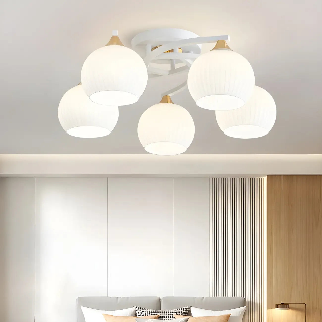 Minimalist White Glass Dome Semi Flush Ceiling Light