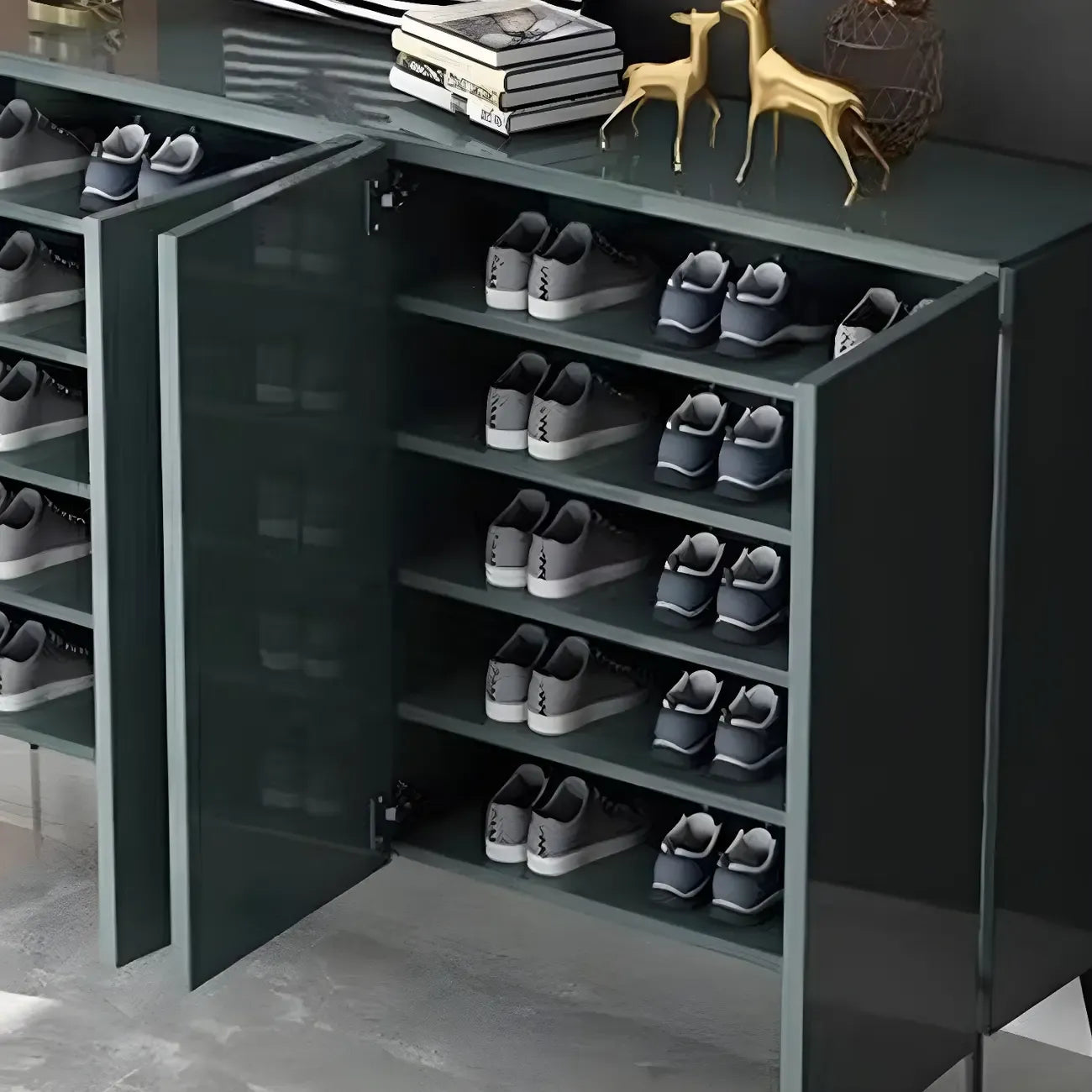 Gloss Green Wood Shoe Storage Cabinet for Entryway