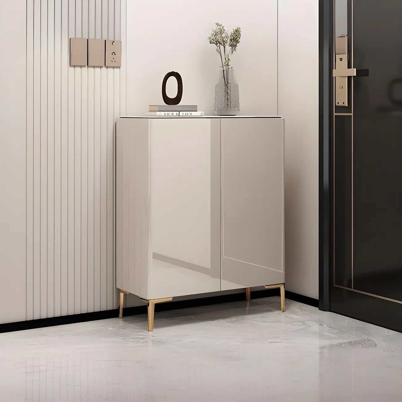 Gloss Green Wood Shoe Storage Cabinet for Entryway