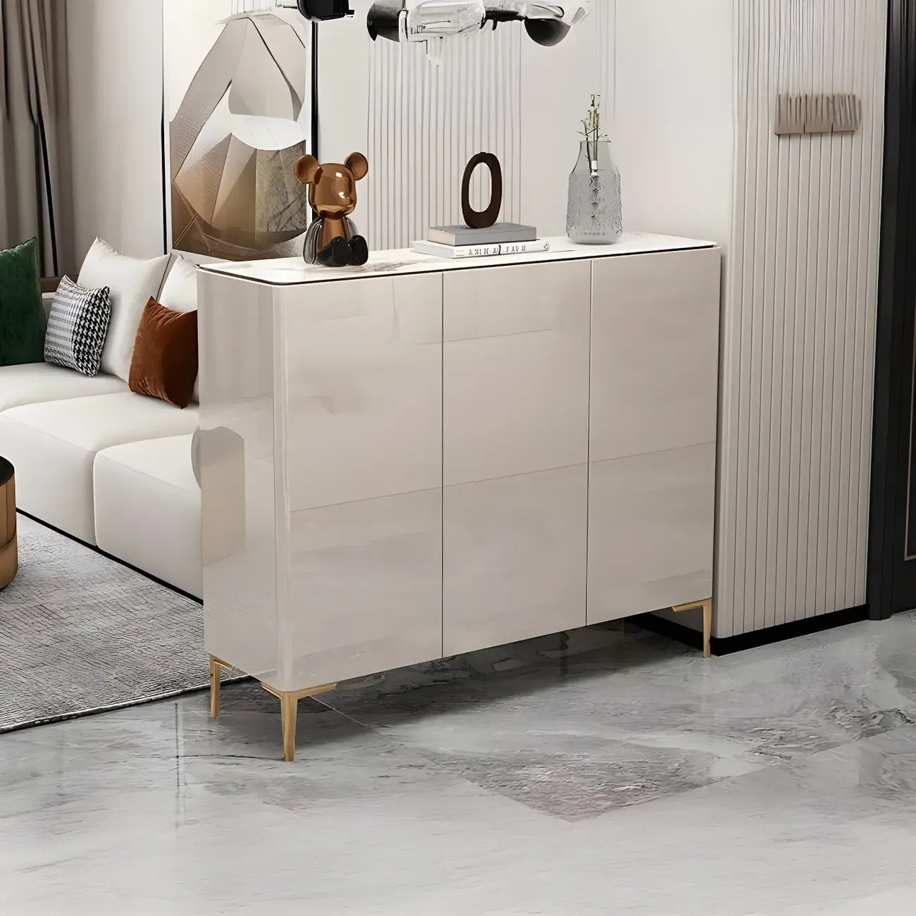 Gloss Green Wood Shoe Storage Cabinet for Entryway