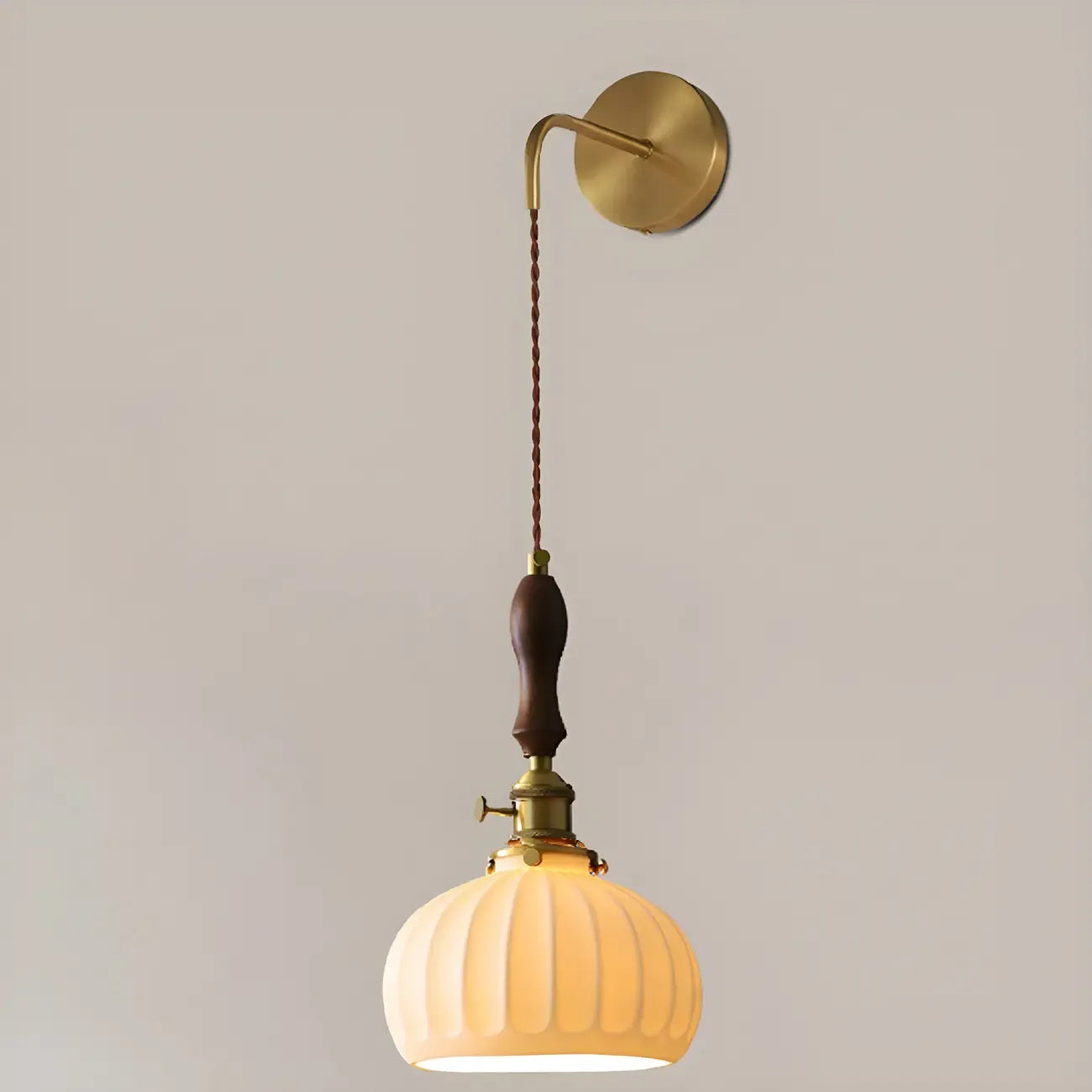 Vintage Brass Ceramic White Pendant Wall Sconce