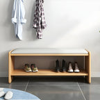 Entryway Natural Wood Shoe Storage Bench with Cushion