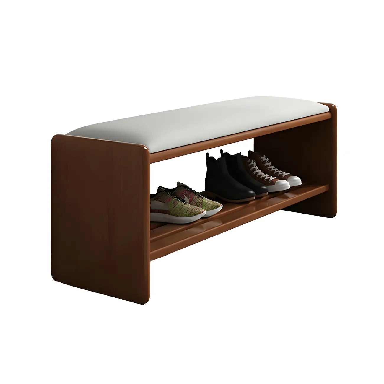 Entryway Natural Wood Shoe Storage Bench with Cushion