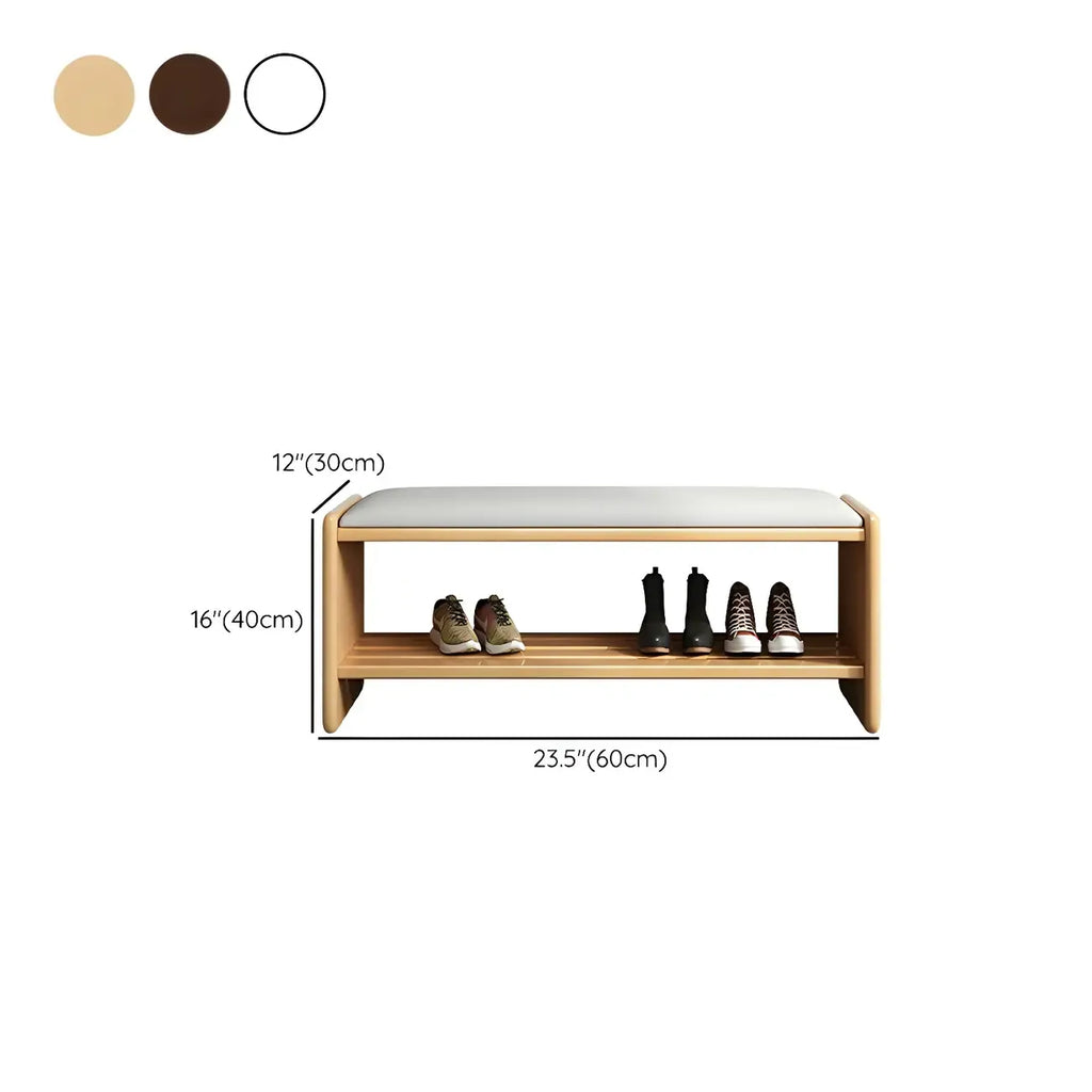 Entryway Natural Wood Shoe Storage Bench with Cushion