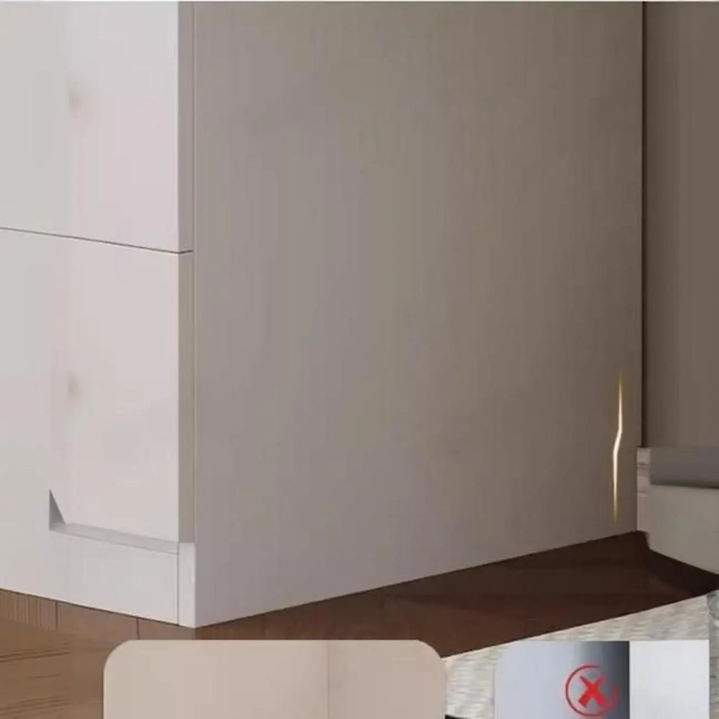 Modern White Wood Glass Pane Storage Cabinet with 4 Drawers