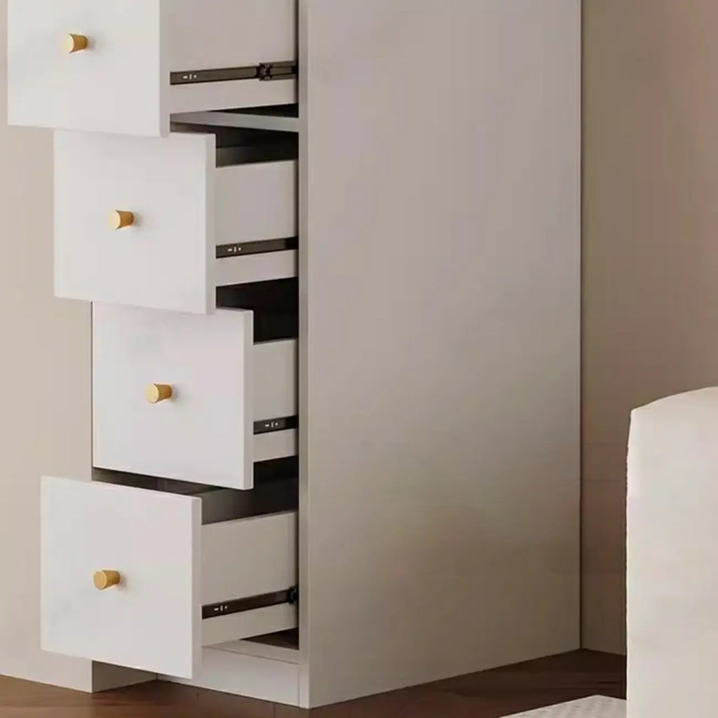 Modern White Wood Glass Pane Storage Cabinet with 4 Drawers