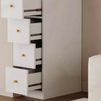 Modern White Wood Glass Pane Storage Cabinet with 4 Drawers