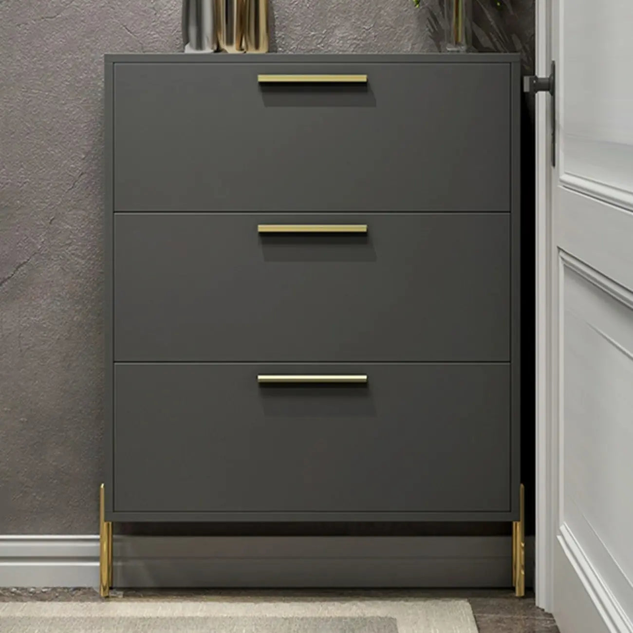 3-Tier Narrow Dark Gray Drop-Front Wood Shoe Cabinet