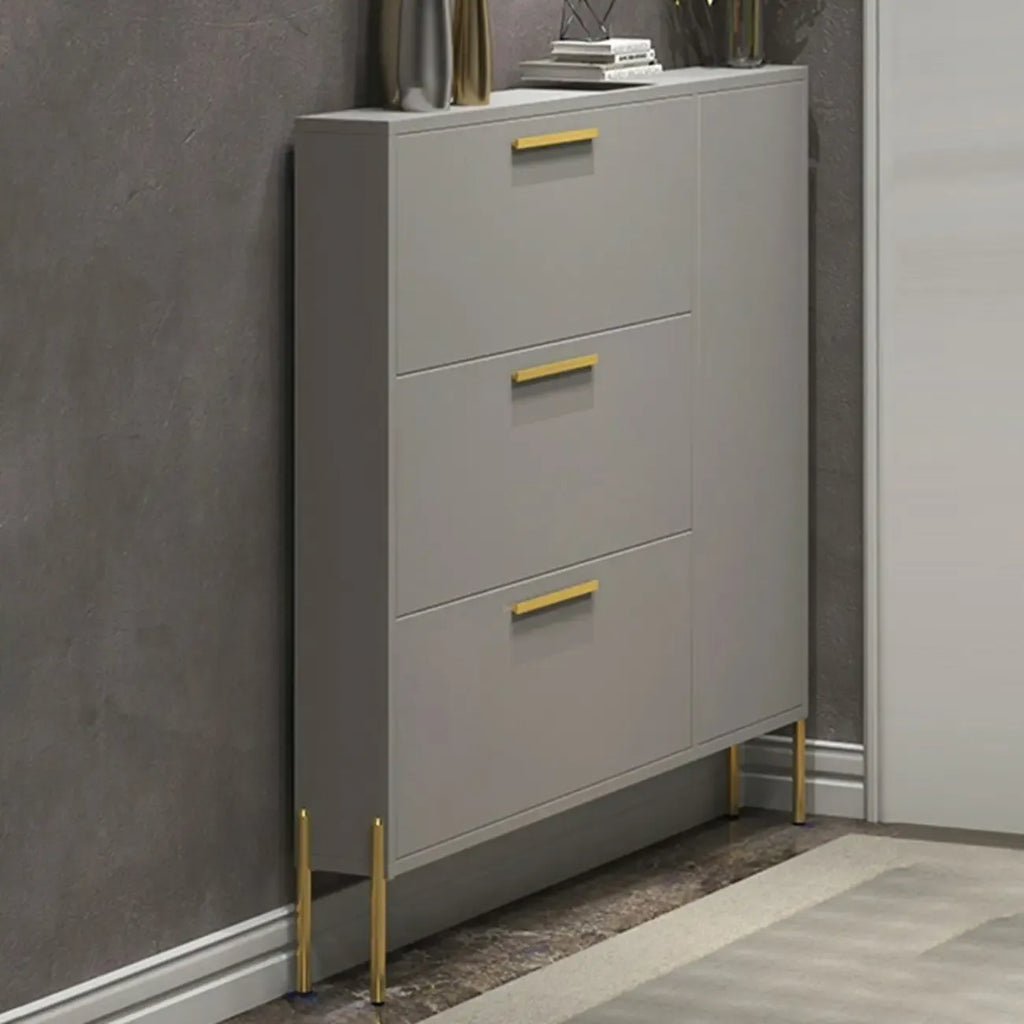 3-Tier Narrow Dark Gray Drop-Front Wood Shoe Cabinet