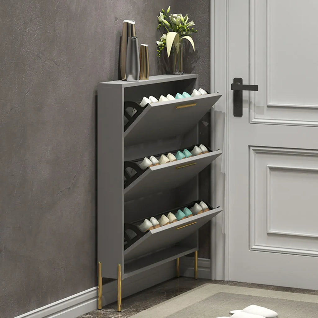 3-Tier Narrow Dark Gray Drop-Front Wood Shoe Cabinet