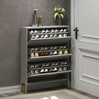 3-Tier Narrow Dark Gray Drop-Front Wood Shoe Cabinet
