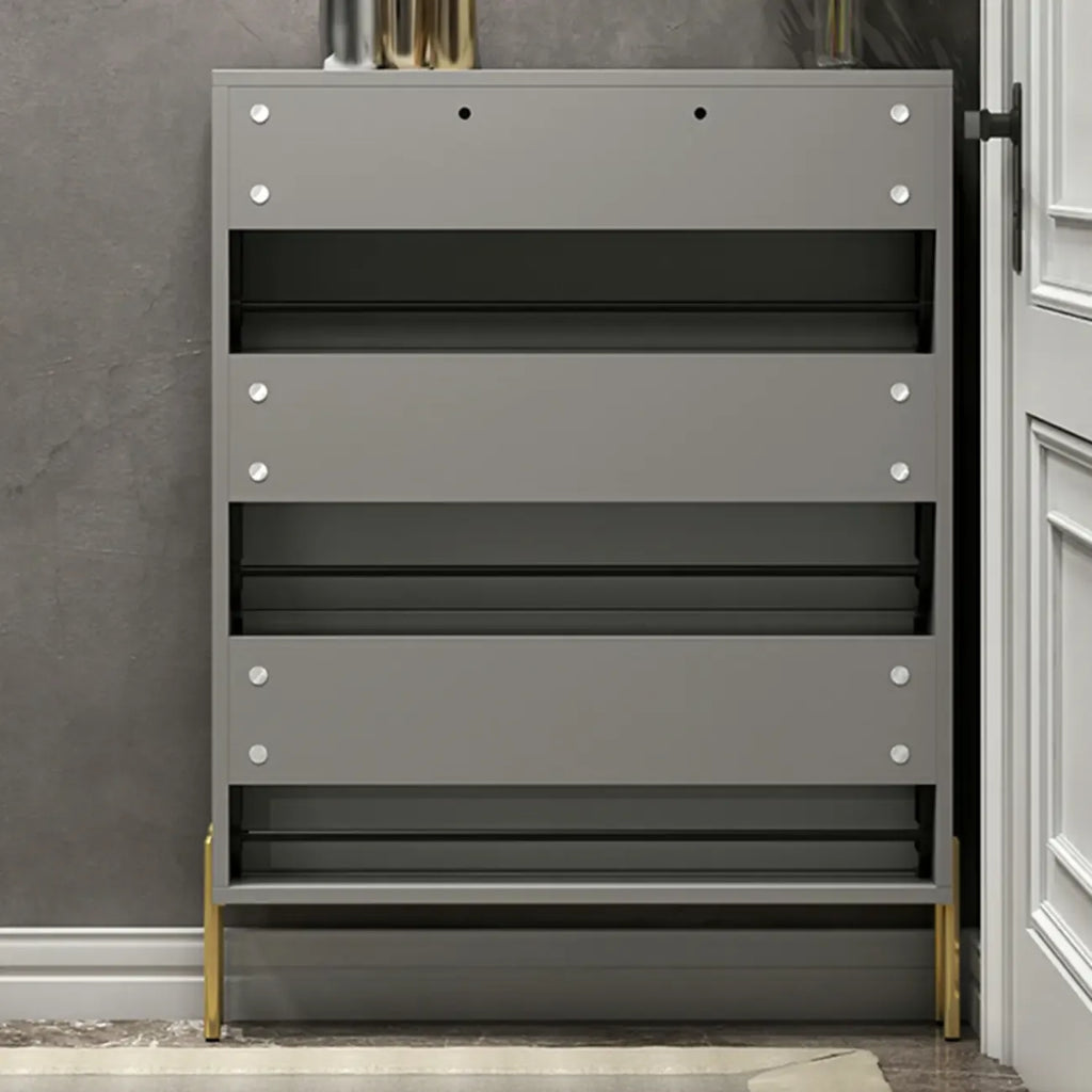 3-Tier Narrow Dark Gray Drop-Front Wood Shoe Cabinet