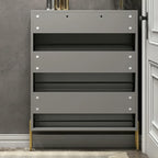 3-Tier Narrow Dark Gray Drop-Front Wood Shoe Cabinet