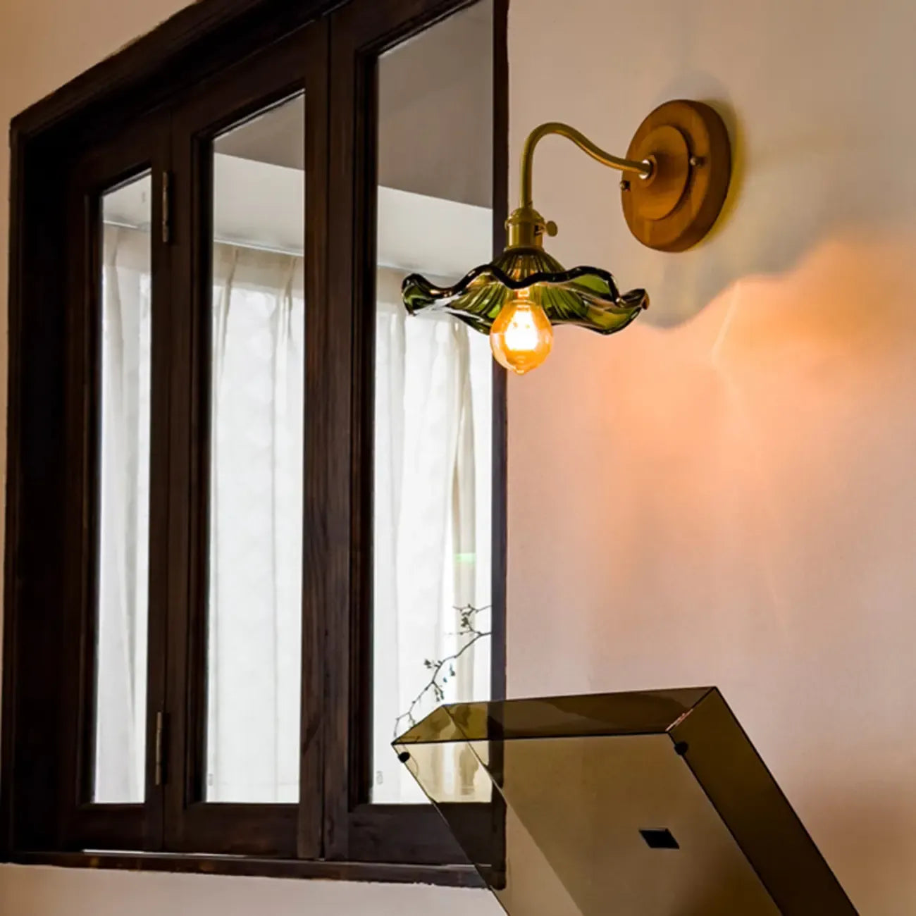 Vintage Wall Sconce with Floral Glass Shade for Indoor Space