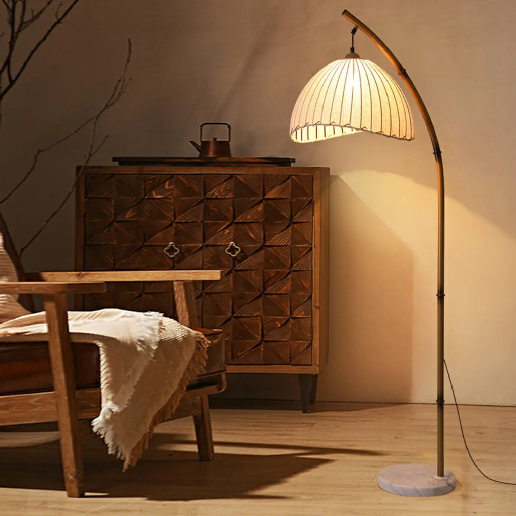 Plug In Khaki Arc Floor Lamp with Fabric Shade for Living Room