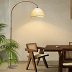 Plug In Khaki Arc Floor Lamp with Fabric Shade for Living Room