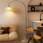 Plug In Khaki Arc Floor Lamp with Fabric Shade for Living Room