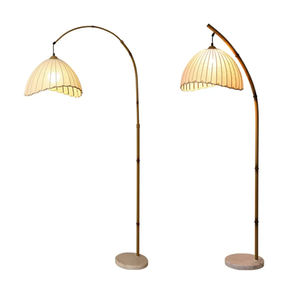 Plug In Khaki Arc Floor Lamp with Fabric Shade for Living Room