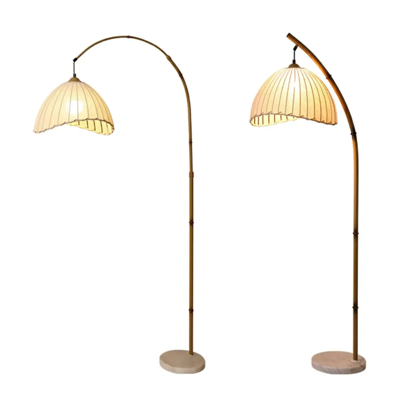 Plug In Khaki Arc Floor Lamp with Fabric Shade for Living Room