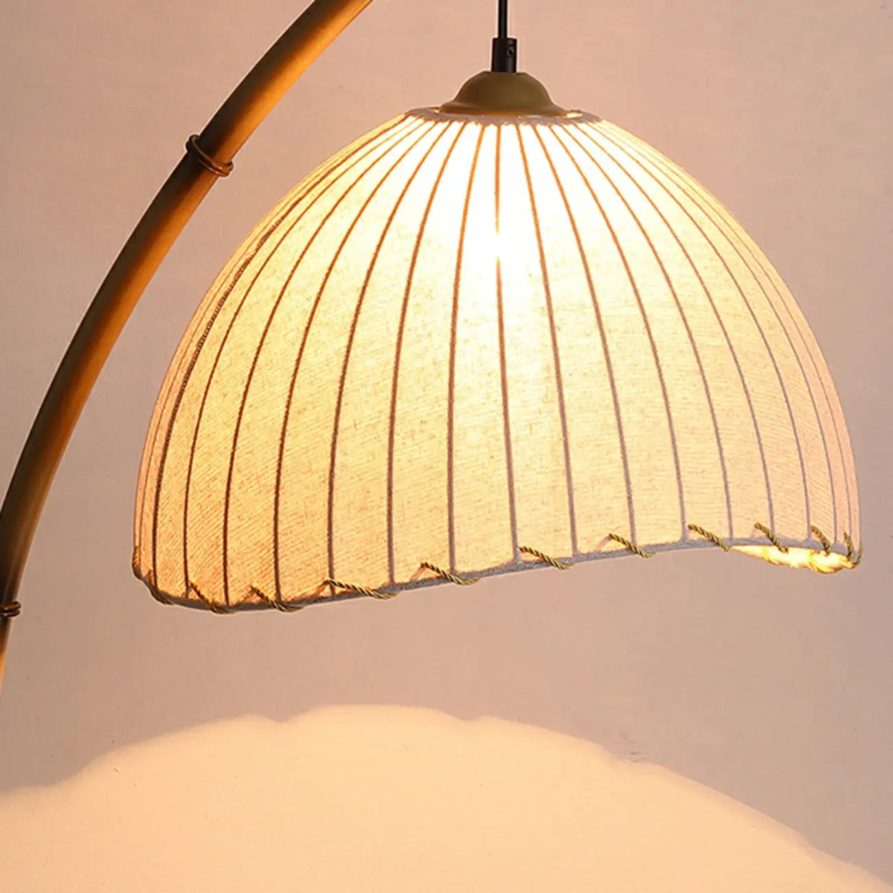 Plug In Khaki Arc Floor Lamp with Fabric Shade for Living Room