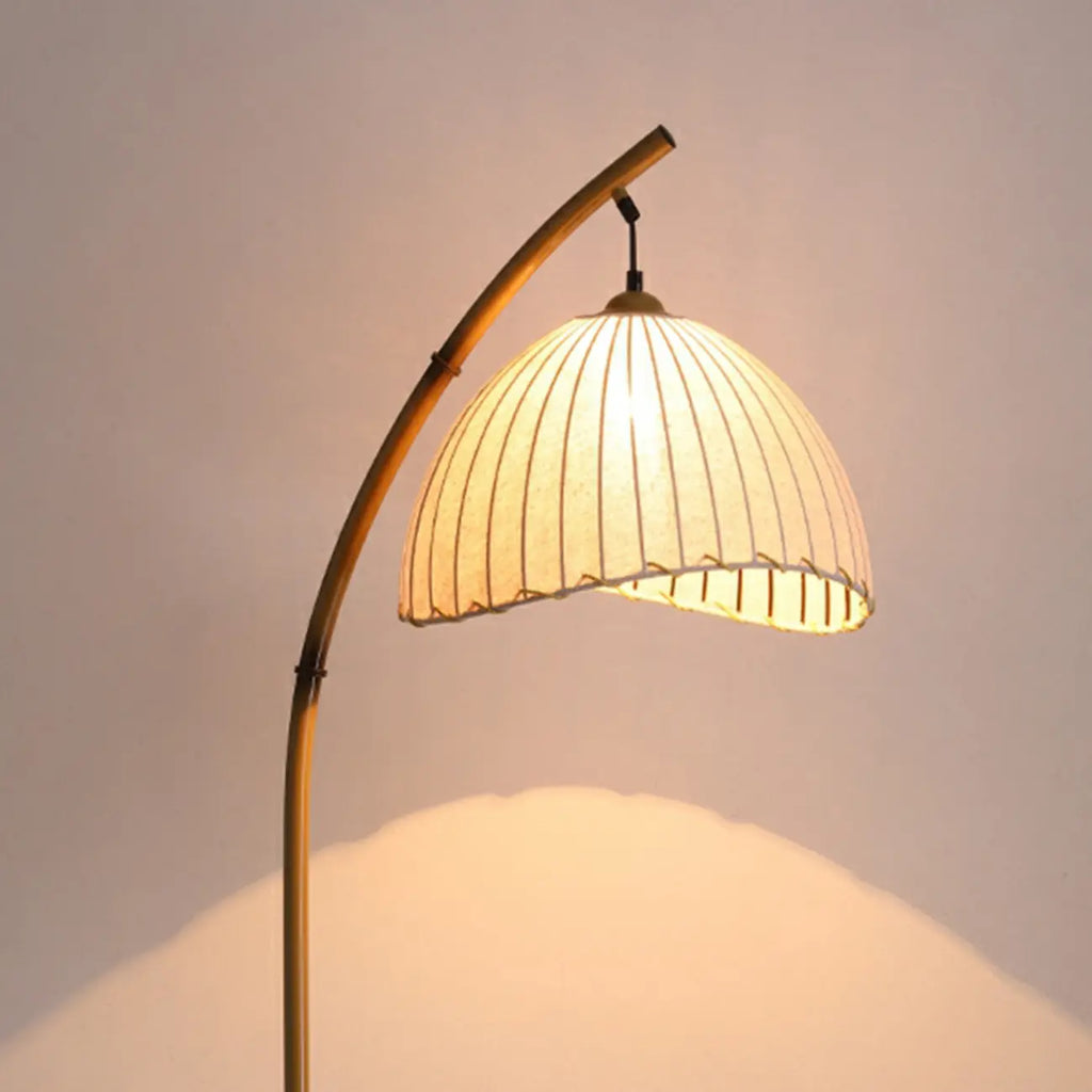 Plug In Khaki Arc Floor Lamp with Fabric Shade for Living Room